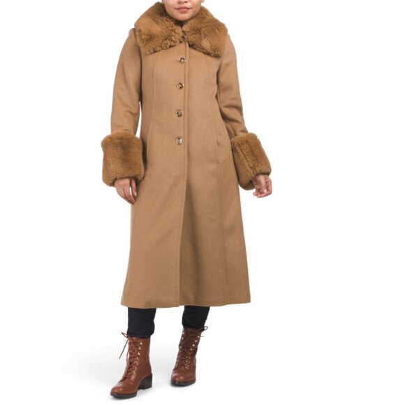 VINCE CAMUTO Camel Wool Blend Faux Wrap Coat